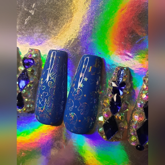 Handmade XL Coffin Unicorn Theme Press On Nails - Picture 2 of 5